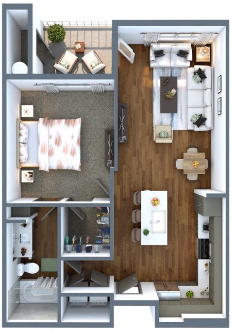 Floor plan for 1 bed, 1 bath, 755 sqft